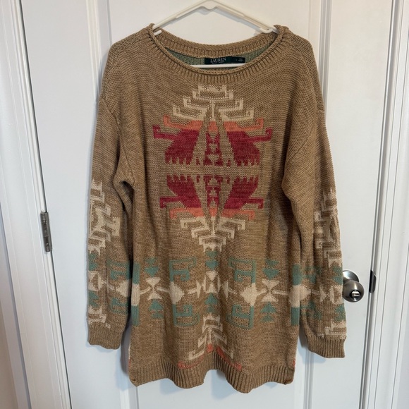 Lauren Ralph Lauren Women’s Large Knitted Crewneck Sweater Aztec Western - Picture 1 of 4